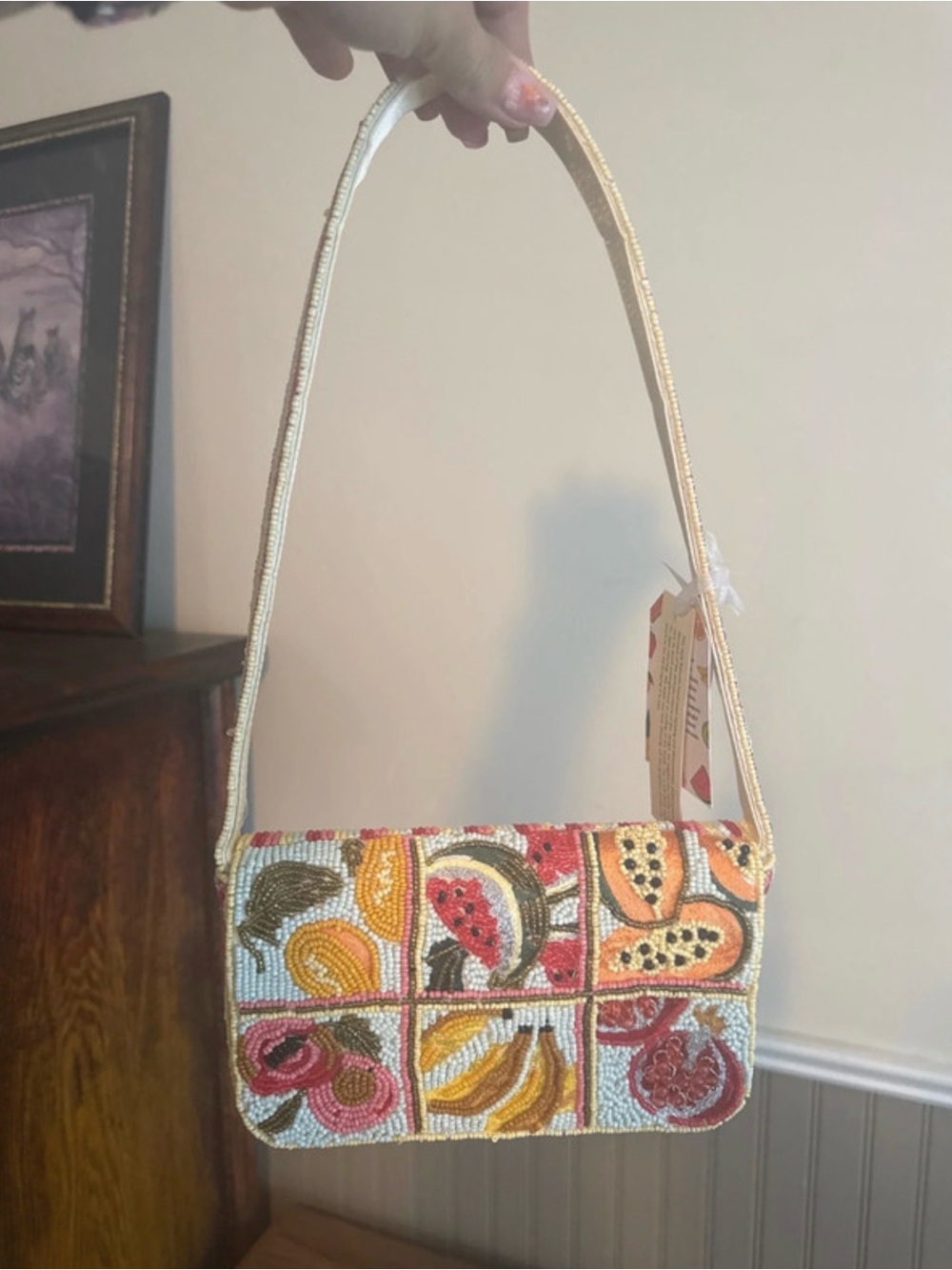 Beaded Fruit Mosaic Shoulder Bag - Multicolor